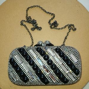 Black Crystal Embellished Evening Bag